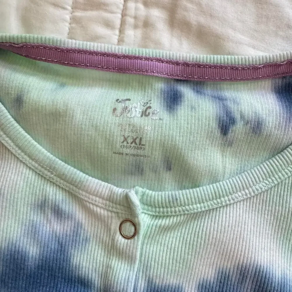 Justice Tie‎ dye hippie shirt girls XXL 16 18 ruffle hem boho casual button up